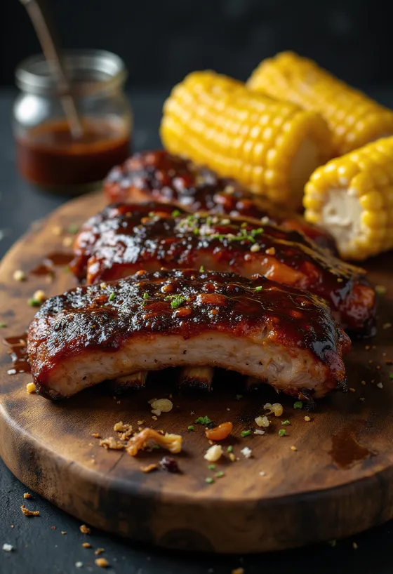 Brinjë BBQ të servirura me misër