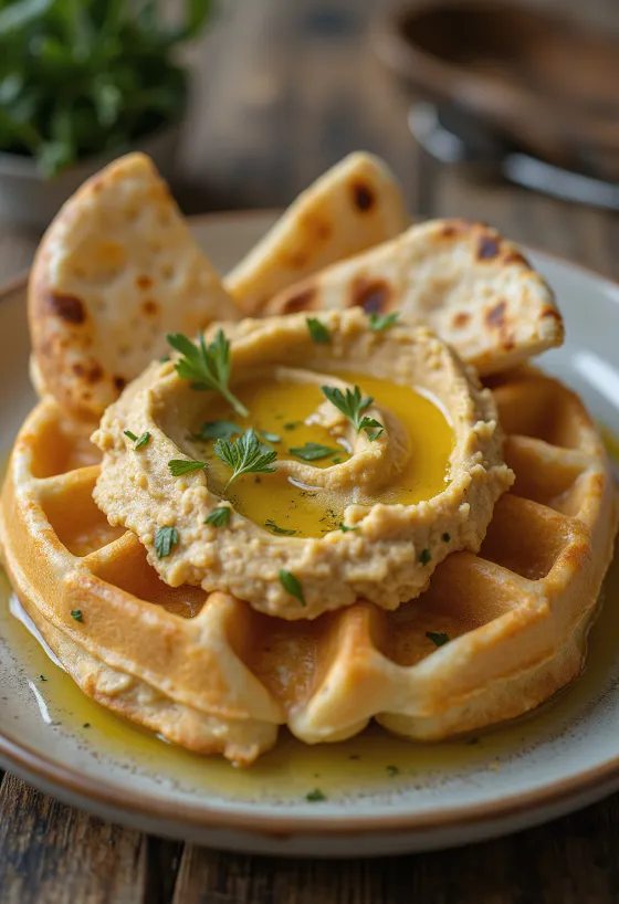 Gofre me humus me majdanoz të freskët dhe vaj ulliri