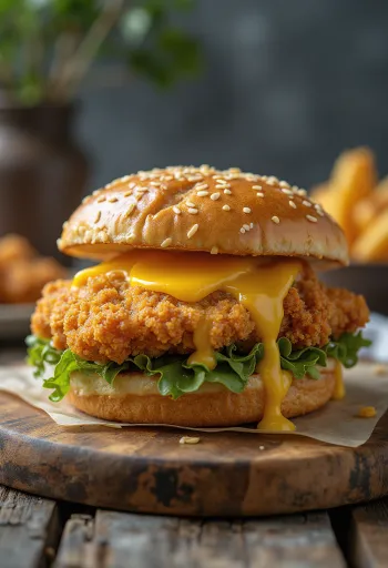 Hamburger me pulë të skuqur dhe panim krokant