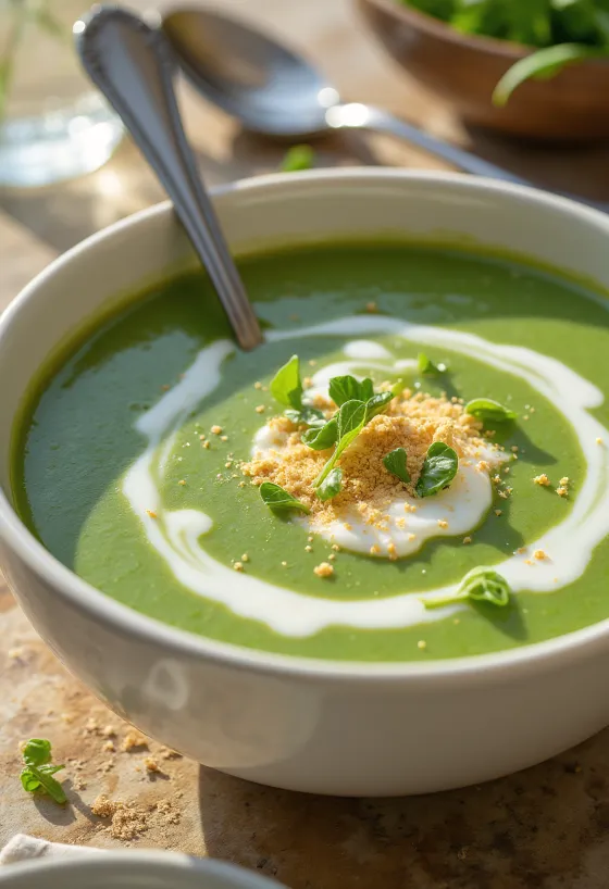 Supë krem spinaqi kremoze e servirur