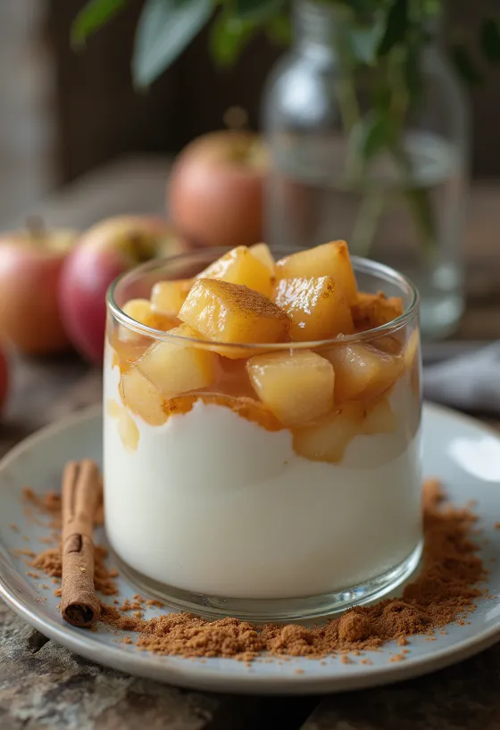 Panna Cotta me mollë dhe kanellë e shërbyer