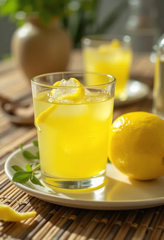 Likeri i limonit i shërbyer në shishe qelqi