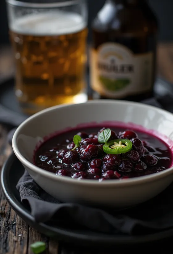 Salcë birre me fruta dhe jalapeño e servirur