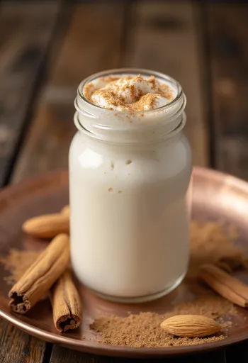 Milkshake me mjaltë dhe mandula në gotë