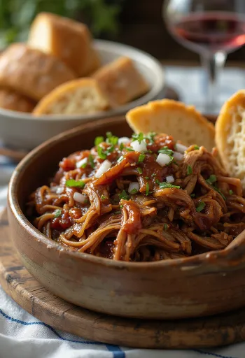 BBQ pulled pork i servirur në simite të freskët dhe me lakër turshi