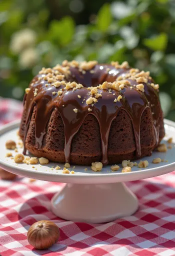Torta trufle me çokollatë dhe lajthi e servuar në feta