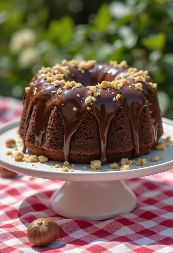 Torta trufle me çokollatë dhe lajthi e servuar në feta
