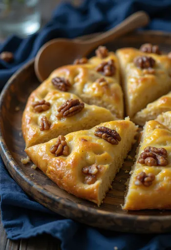 Fokaçe me arra dhe marcipan e servirur