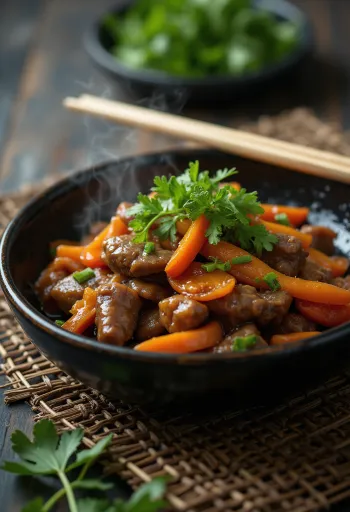 Mish viçi me xhenxhefil në wok shërbyer me perime
