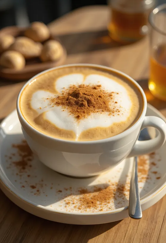 Latte me mjaltë dhe vanilje në filxhan