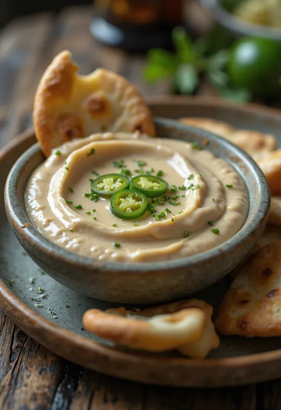 Salcë tahini me lime dhe jalapeño e servirur