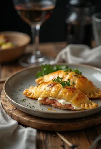Empanada me salmon e pjekur në ngjyrë të artë