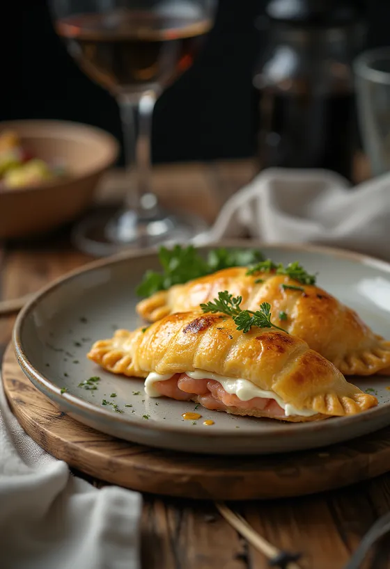 Empanada me salmon e pjekur në ngjyrë të artë