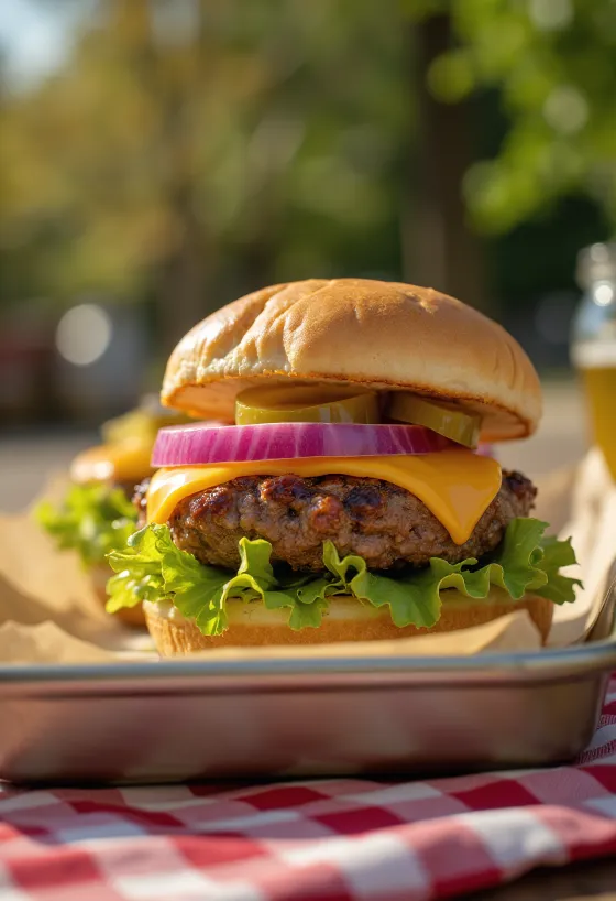 Hamburger i pjekur në furrë me djathë dhe perime