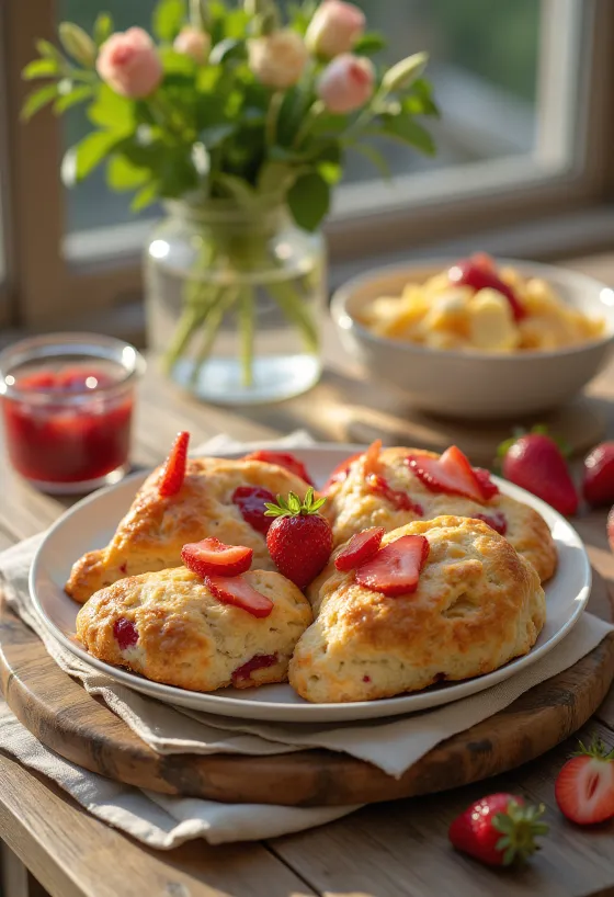 Scone me luleshtrydhe dhe borzilok e servirur