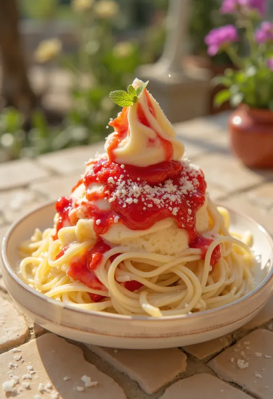 Akullore spageti e servuar