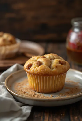 Cupcake me mollë dhe kanellë i sapopjekur në pjatë