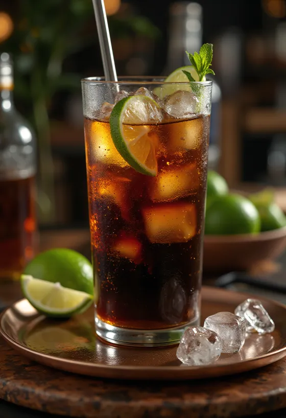 Koktej Cuba Libre i shërbyer i freskët në gotë