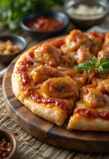 Pica Barbecue chicken me pulë të pjekur dhe qepë të kuqe