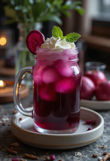 Cider me panxhar dhe mollë i shërbyer në gotë qelqi