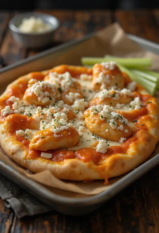 Pica Buffalo chicken me pulë pikante dhe djathë blu