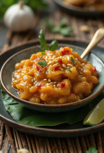 Chutney lime me hudhër dhe susam e servirur