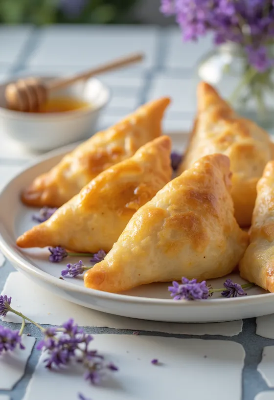 Samosa me livando dhe mjaltë e shërbyer