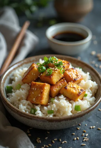 Oriz me tofu djegës i servirur