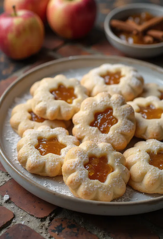 Biskota Linzer me mollë dhe kanellë të servirura