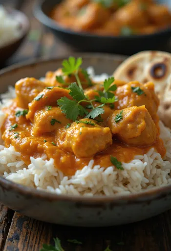 Pule tikka masala e shërbyer me oriz basmati