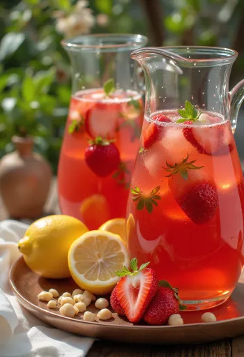 Limonadë me luleshtrydhe e shërbyer në gotë