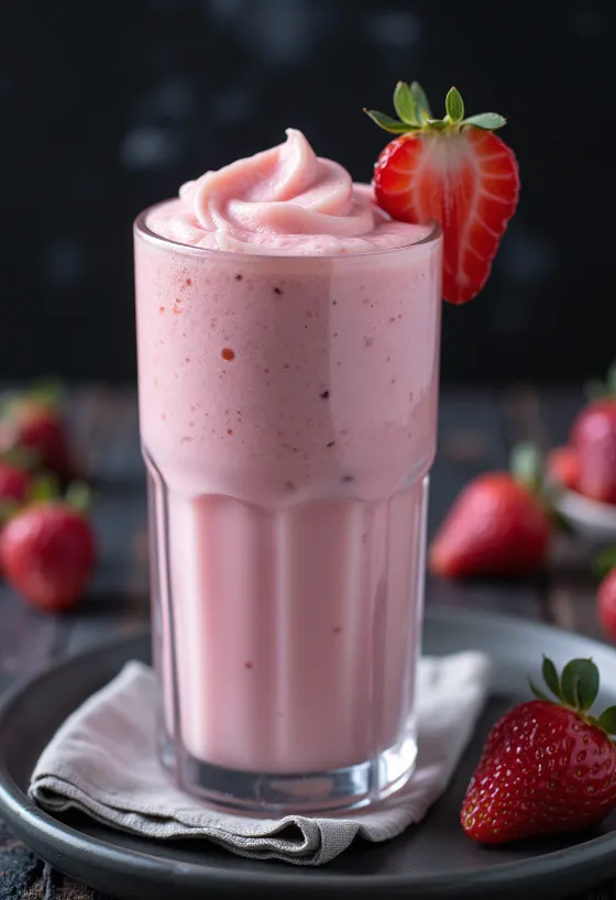 Milkshake me luleshtrydhe i shërbyer në gotë