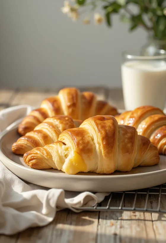 Kifle e freskët, krokante me gjalpë e pjekur në ngjyrë të artë