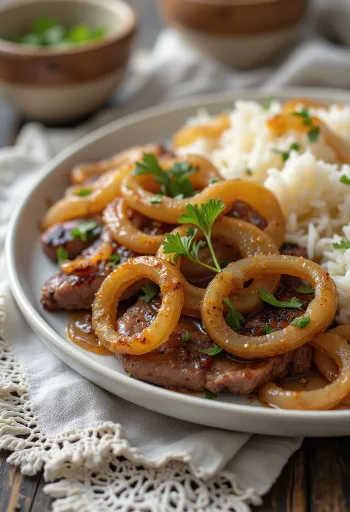Bistec Encebollado biftek me qepë amerikano-latin i shërbyer