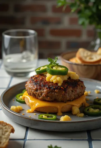 Burger Kajun pikant i servuar
