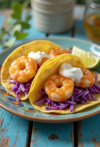Taco me karkaleca (camaron taco) e servirur me limon dhe koriandër