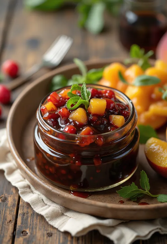 Salcë balsamike me fruta dhe jalapeño e servirur