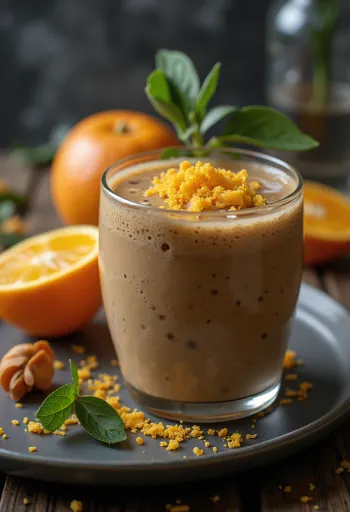 Smoothie me portokall dhe kafe e shërbyer e freskët
