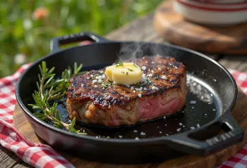 Biftek jaku i pjekur me perime dhe rozmarinë