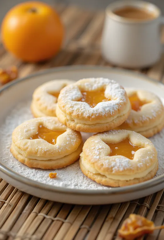 Biskota Linzer me mollë dhe portokall të servirura