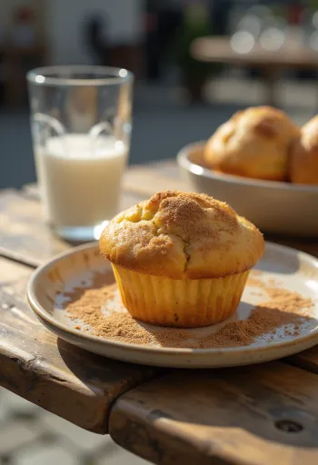 Muffin me kanellë të shërbyer në pjatë