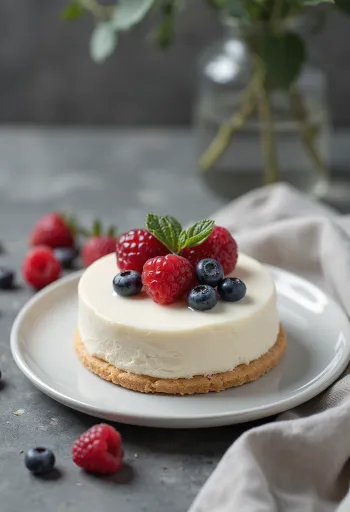 Tortë me shkumë çokollate të bardhë e servirur me fruta pylli