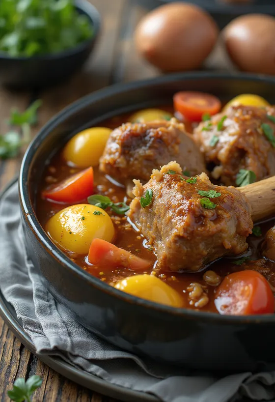 Khashlama e shërbyer me mish qengji dhe perime