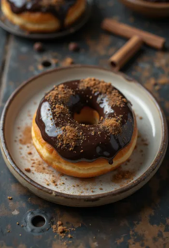 Donut me kanellë dhe çokollatë të servirura