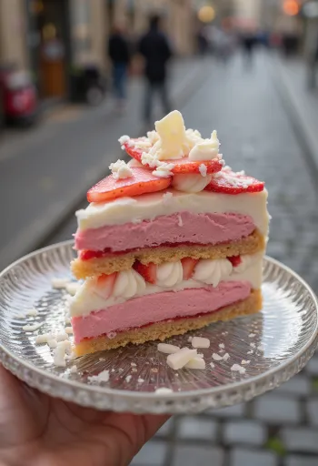 Akullore Viennetta Strawberry me shtresa luleshtrydhesh dhe çokollatë kërcitëse e servirur