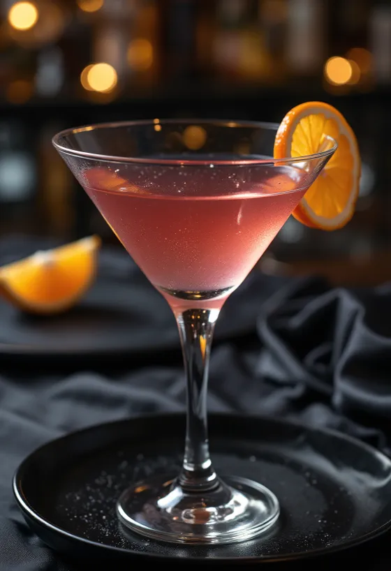 Koktej Cosmopolitan i zbukuruar me lëkurë portokalli