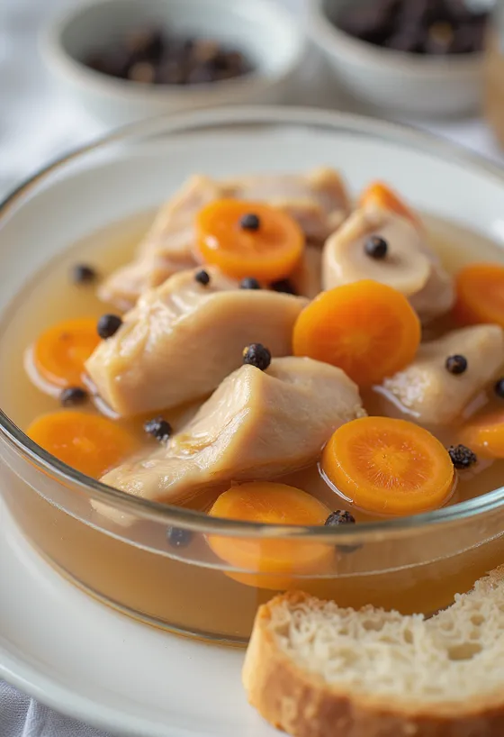 Escabeche e shërbyer me perime të freskëta dhe bukë