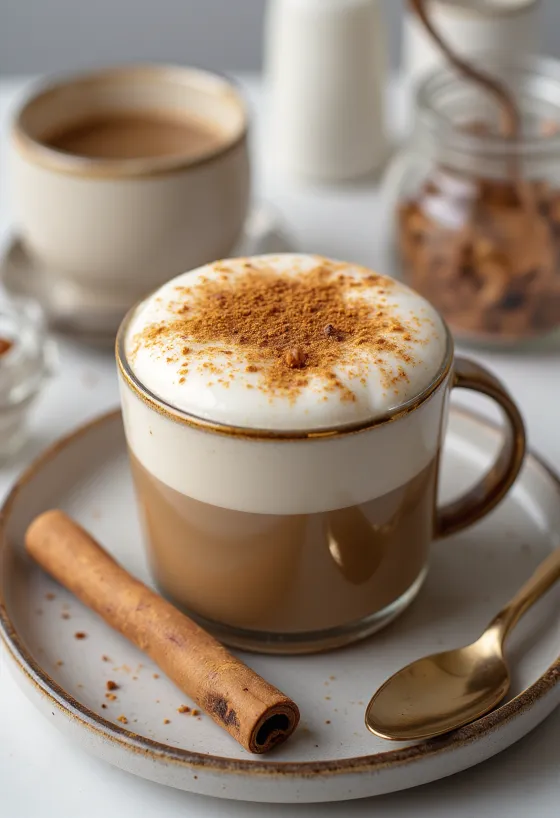 Chai latte me erëza e shërbyer në filxhan