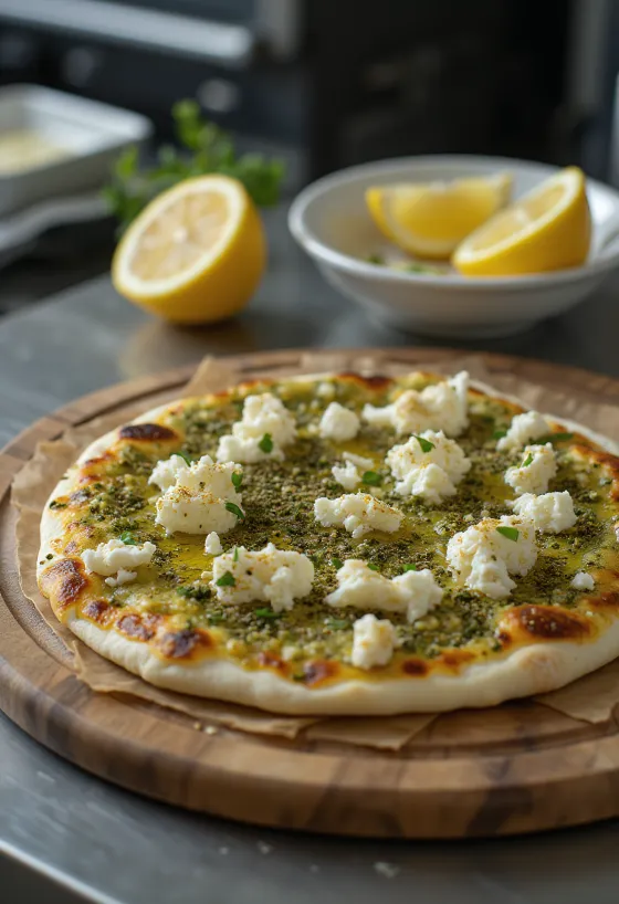 Picë me Zaatar me brumë pikant dhe djathë