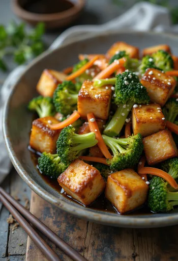 Tofu e skuqur me sallatë brokoli e servirur